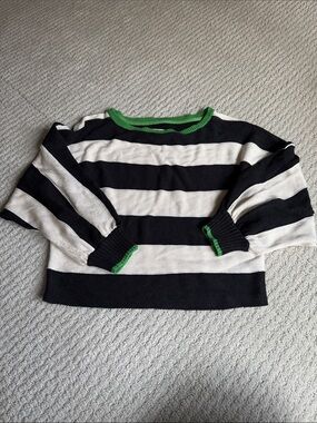 Anthropologie Black & White Striped Sweater Top with Green Trim